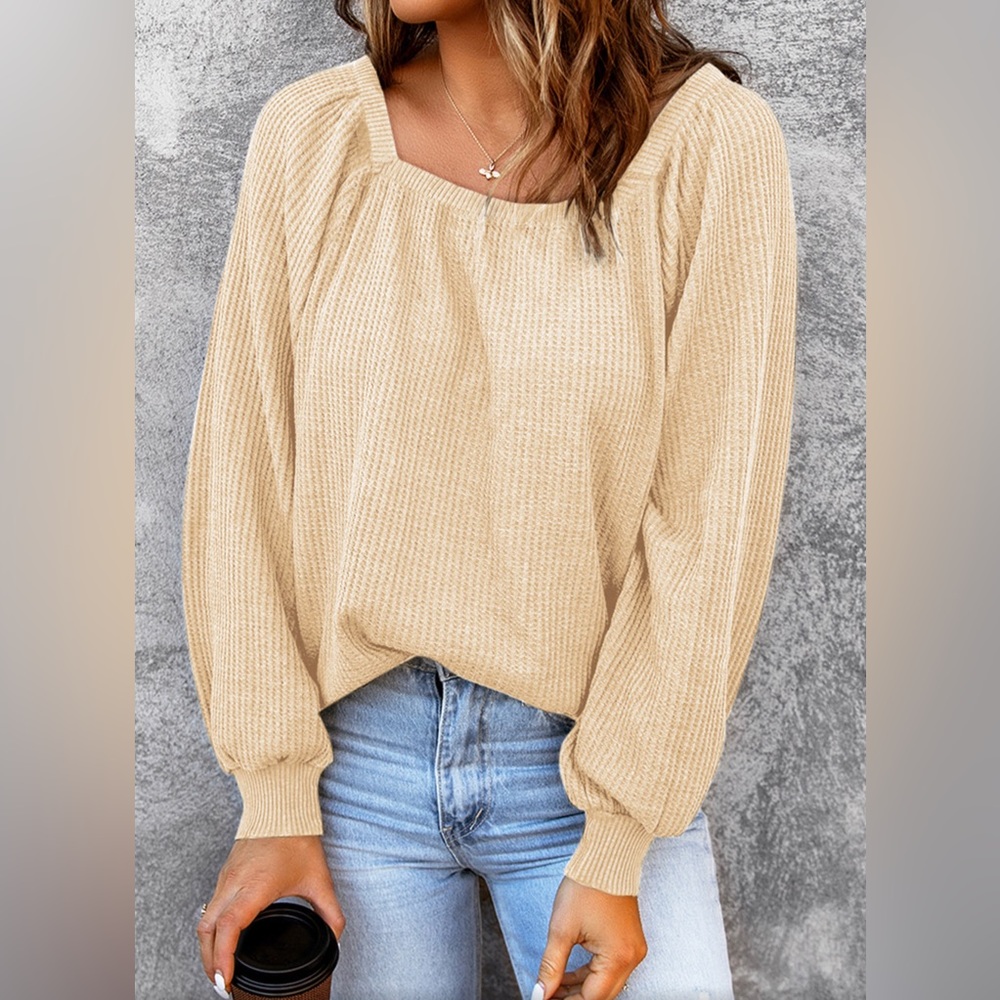 Scoop Neck Waffle Knit Top
